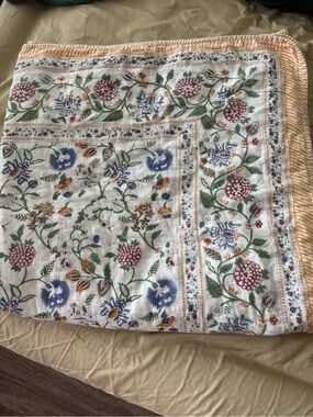 Anthropologie Style 100% Cotton Floral Block-Print King Quilt